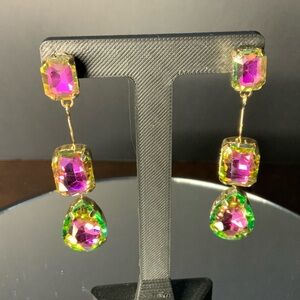 Three Stone Dangle, Rainbow Topaz  Colored Stone